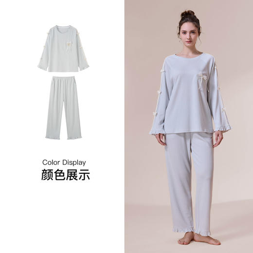 【第二件 0 元｜ 满2件 5 折】【秀黛】女圆领蝴蝶结长袖套装女士春秋睡衣家居服S3551002T【门店同款】 商品图3