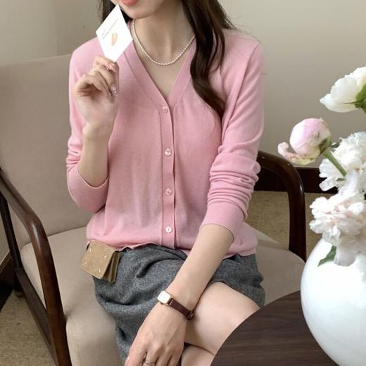 【温柔初秋】100纯羊毛针织开衫上衣女新款宽松百搭长袖V领毛衣   ASZT-AS2058831-3 商品图2