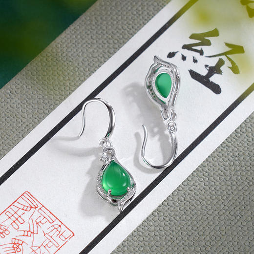 子佩集S925银【清风献瑞】耳环【ES011838】纯银绿玉髓水滴2507 商品图2