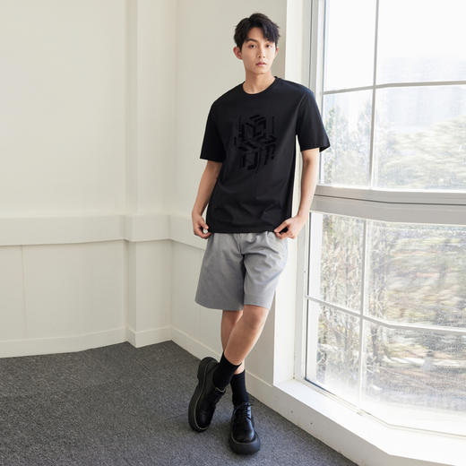GXG男装【阶梯字母】夏季时尚立体印花男士圆领纯棉短袖t恤上衣K&C 商品图2