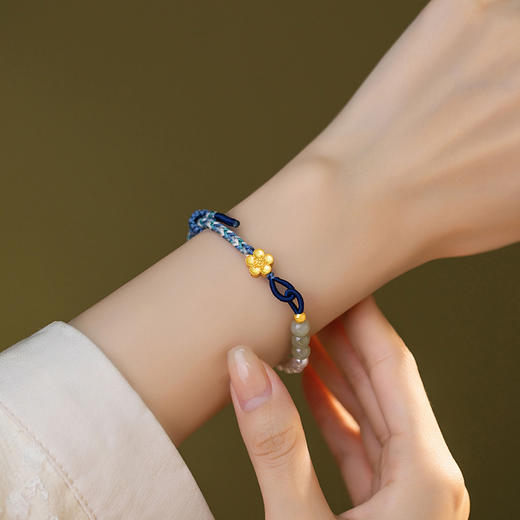 【预售3天】原创桃花纯银925和田玉手绳新中式国潮编织花朵手饰手链S0568 商品图0