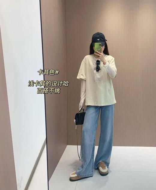 新款地素原版长袖T恤假两件网纱拼接花朵印花可露丽上衣 商品图3