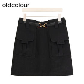 oldcolour商场同款春秋款黑色时尚显瘦设计感短裙女P24061431