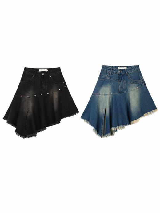 早乙女惠子saotome/STMBQ13105/流苏不规则下摆牛仔半裙 商品图3