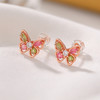 【蝴蝶童话】S925纯银镀玫瑰金蝴蝶镶嵌镂空彩色碧玺耳钉【CW-23262】 商品缩略图1