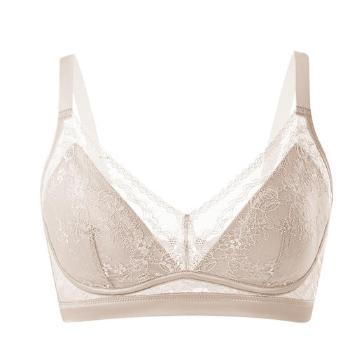 真丝无钢圈呼吸感内衣 桑蚕丝蕾丝花边小V领聚拢收副乳文胸TG02S264 商品图4