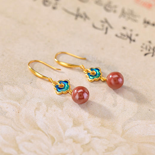 【祥云琳琅】S925纯银朱砂帝王砂如意圆珠耳饰【CW-EG02263】 商品图2