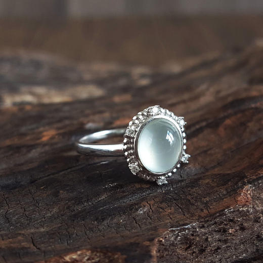 【天然正品】A货翡翠AU750白金镶钻镶天然细腻白色冰种蛋面翡翠戒指9.4*7.7MM（皆取最大值）戒圈：10号（戒圈可改）女士现售价：2680！310325AH49 商品图4