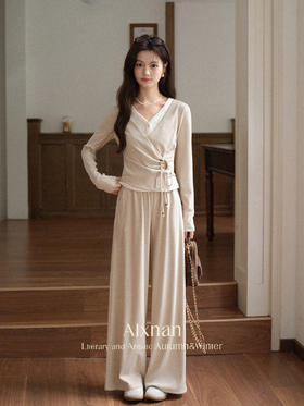 鹿向南「油画风铃」燕麦色宽松百搭休闲裤女秋季简约通勤阔腿长裤