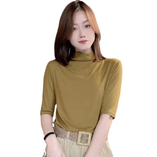 Awm-24012025早秋新款时尚半高领纯色T恤女士修身内搭上衣时尚打底衫 商品图4