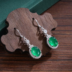 子佩集S925银【翠影摇春】耳环【ES011311】纯银绿玉髓椭圆2507