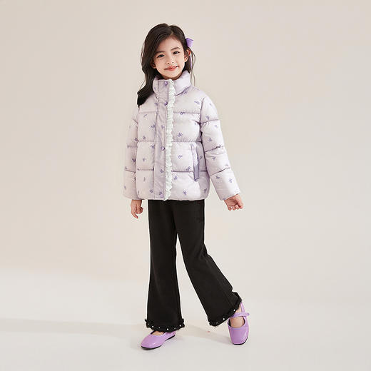 笛莎Deesha 童装女童羽绒服2025冬新款女童蝴蝶结印花短款羽绒服 商品图2