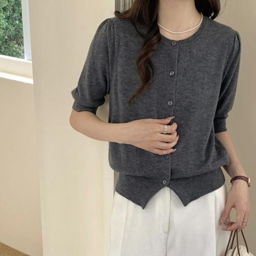 泡泡袖圆领精纺100纯羊毛衫女早秋薄款宽松显瘦短袖针织开衫上衣   ASZT-AS2058833-3 商品图2