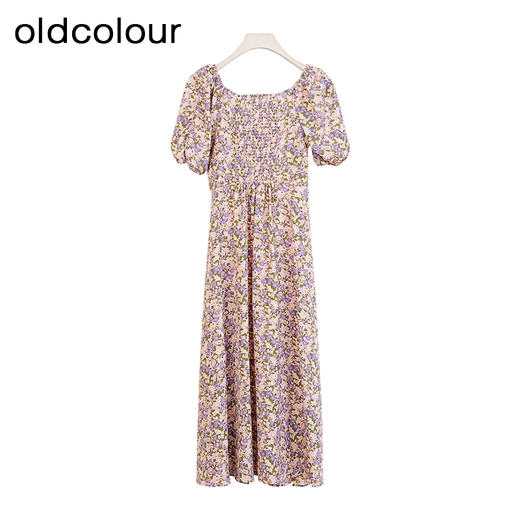 oldcolour商场同款春秋款方领气质碎花短袖连衣裙女P22101236 商品图1