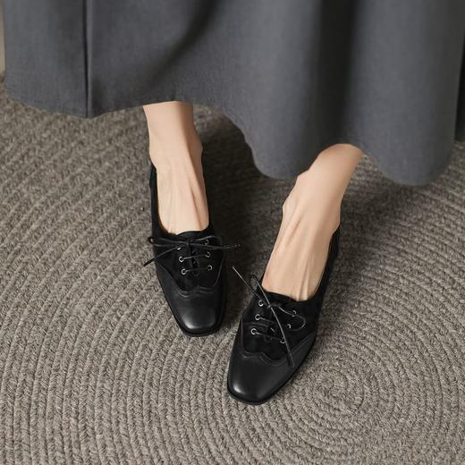 【预售5天】超软舒适英伦风系带小皮鞋女百搭真皮方头深口单鞋乐福鞋ZYY&A1093 商品图1