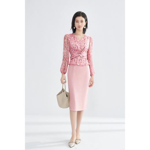 米思阳优雅风减龄印花收腰衬衫长袖V领显瘦衬衣女4266 商品图4