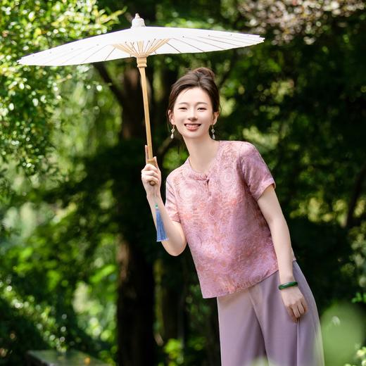 西子/【如梦令】28姆米非遗宋锦交织八达晕粉色双面穿上衣/SYTJ318 商品图1