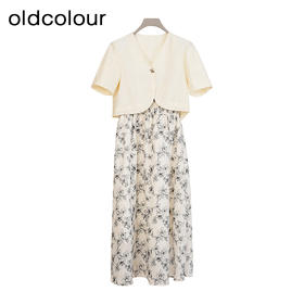 oldcolour商场同款夏季时尚气质优雅碎花连衣裙套装女Q231011A1