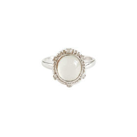 【天然正品】A货翡翠AU750白金镶钻镶天然细腻白色冰种蛋面翡翠戒指9.4*7.7MM（皆取最大值）戒圈：10号（戒圈可改）女士现售价：2680！310325AH49