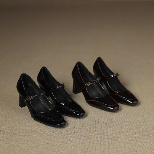 【预售5天】新款复古渐变羊漆皮浅口高跟玛丽珍鞋一字带圆头粗跟时装鞋QQJFG&JZ-1919F 商品图4