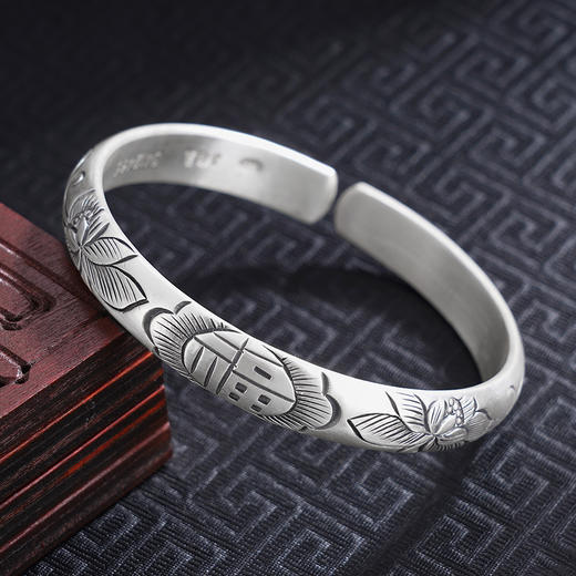 【莲开福满】子佩集S999手工银手镯原创设计【55041246】2506 商品图4