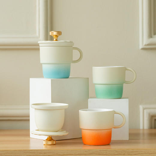 【为思礼】氤氲多彩陶瓷杯 办公室吸管杯 高颜值咖啡杯 女生伴手礼 家用茶水分离杯 奶油风陶瓷马克杯 商品图2