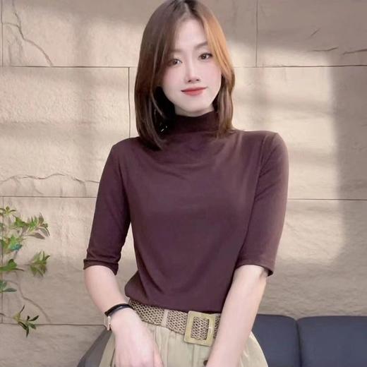 Awm-24012025早秋新款时尚半高领纯色T恤女士修身内搭上衣时尚打底衫 商品图3