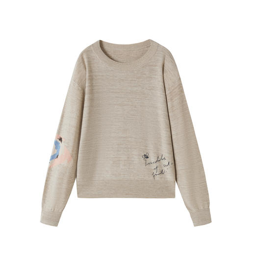 谜底套头针织衫女2025秋新品文艺百搭圆领柔软绣花毛衣253MZ1397 商品图4