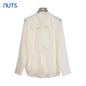 NUTS商场同款春秋季杏色气质优雅宽松系带长袖衬衫女4320102A1