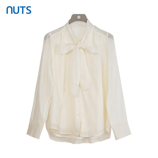 NUTS商场同款春秋季杏色气质优雅宽松系带长袖衬衫女4320102A1 商品图0