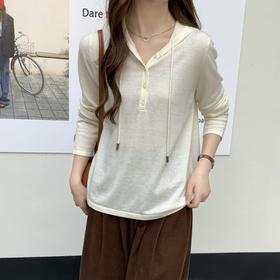 【100羊毛】连帽长袖套头针织衫上衣女早秋薄款亲肤显瘦外搭内搭    ASZT-AS2058832