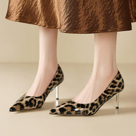 【预售7天】欧美时尚性感高跟鞋女细跟春秋季新款浅口豹纹尖头单鞋女HY&M1117-1
