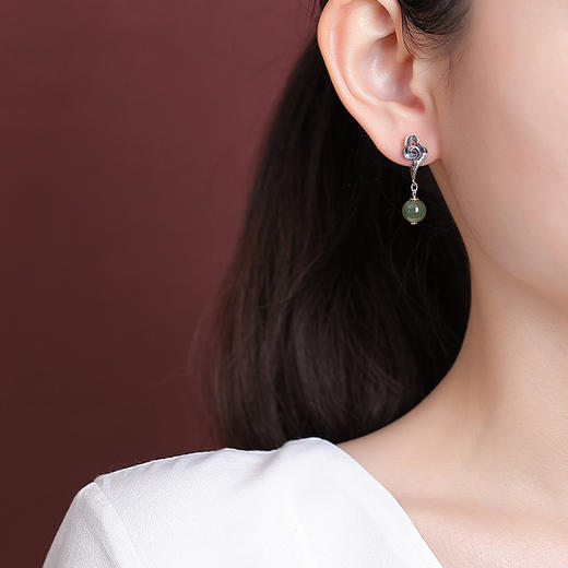 【祥云清影】S925纯银天然和田玉晴水玉祥云圆珠耳饰【CW-ED03935】 商品图3