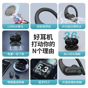 大康 Athlete TWS 真无线运动蓝牙耳机跑步防水挂耳式耳机双耳5.3音乐入耳适用于苹果华为安卓小米 黑 /数码 /影音娱乐 /蓝牙/无线耳机 商品图1