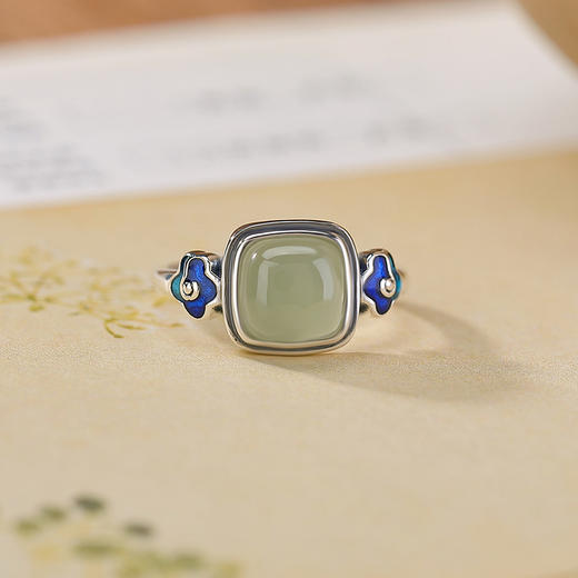 【祥云骤起】S925纯银珐琅祥云方形和田玉晴水玉戒指【CW-JZ07121】 商品图2