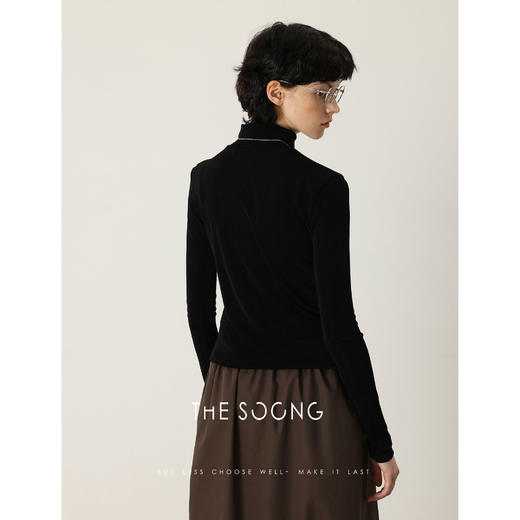 THESOONG|"经典时髦精"醋酸柔感黑色螺纹高领修身打底上衣HWTX7341 商品图2