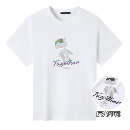 GXG男装夏季纯棉宽松短袖潮流滑雪小熊印花百搭T恤男K&C 商品图7