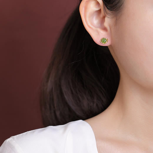 【如意清欢】S925纯银碧玉平安如意天然和田镂空花丝银耳钉【CW-ED03925】 商品图3