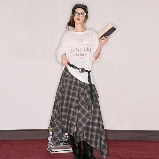 【100棉】三彩独醒2025秋季新款不规则流浪风半身裙格纹中长F 商品图1