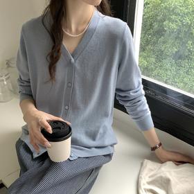 【温柔初秋】100纯羊毛针织开衫上衣女新款宽松百搭长袖V领毛衣   ASZT-AS2058831-3