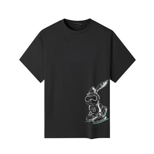 GXG男装【滑板兔子】25夏季时尚手绘宽松圆领男式重磅纯棉短袖t恤K&C 商品图2