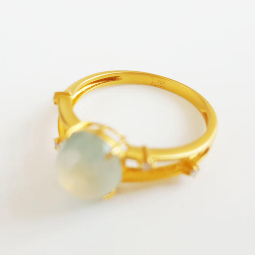 【天然正品】A货翡翠AU750黄金镶钻镶天然细腻晴水冰种蛋面翡翠戒指7.7*7.5MM（皆取最大值）戒圈：13.5号（戒圈可改）女士现售价：2380！310325AH77 商品图2