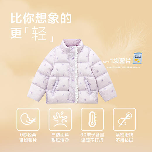 笛莎Deesha 童装女童羽绒服2025冬新款女童蝴蝶结印花短款羽绒服 商品图1