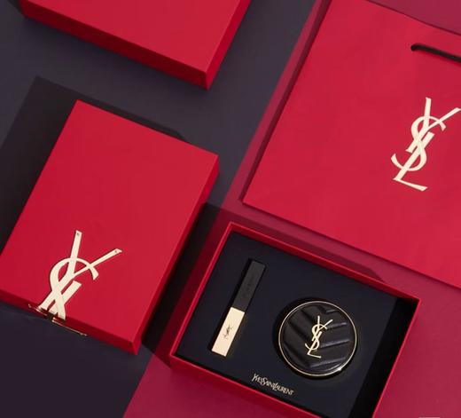 【圣罗兰限定「双向奔赴」礼盒】YSL圣罗兰口红粉气垫套盒小金条1966黑皮革B10 B20 商品图3