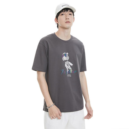 GXG男装夏季纯棉宽松短袖潮流滑雪小熊印花百搭T恤男K&C 商品图6