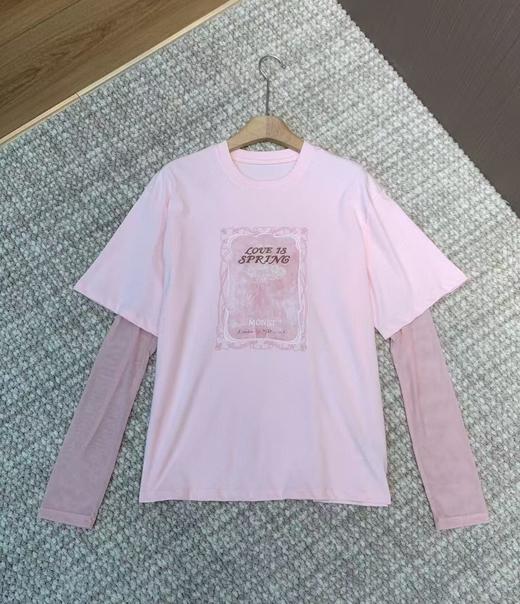 新款地素原版长袖T恤假两件网纱拼接花朵印花可露丽上衣 商品图9