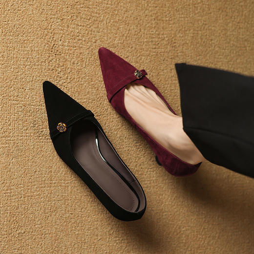 【预售5天】巨好搭~法式羊反绒尖头细跟单鞋女春秋新款气质高跟鞋工作鞋AJ&AJ9903 商品图0