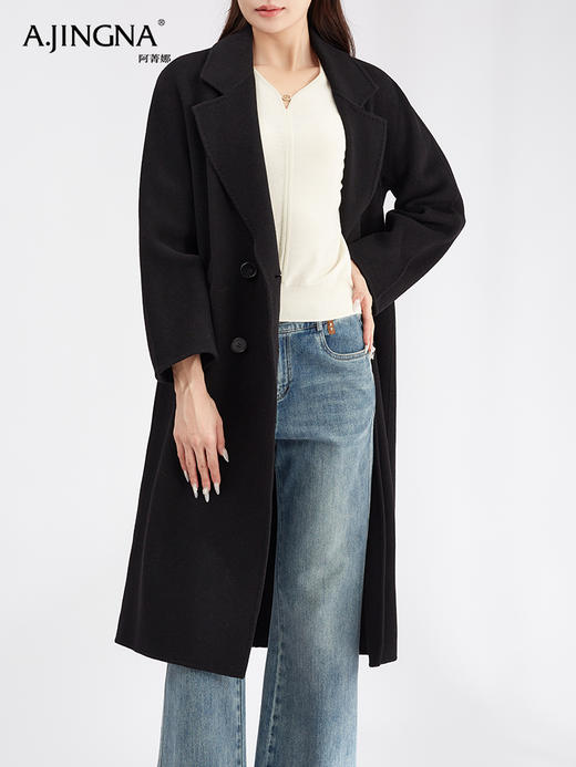 【商城同款】阿菁娜高智羊绒翻驳领双排扣大衣F30D211088 商品图3