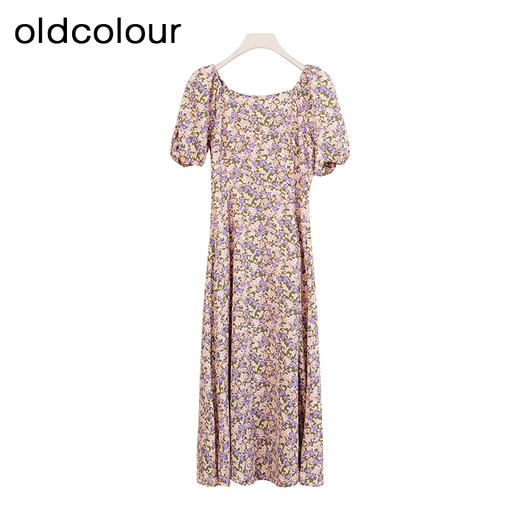 oldcolour商场同款春秋款方领气质碎花短袖连衣裙女P22101236 商品图0