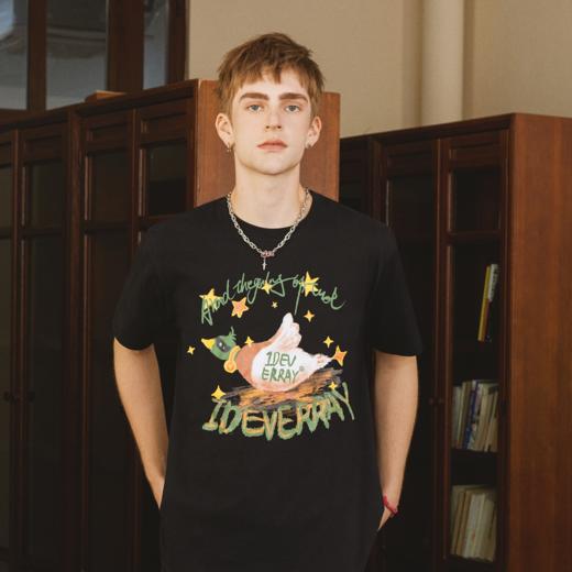 IDEVERRAY国潮夜光手绘小鹅夏季国潮印花t恤男潮流美式ins短袖TEE21MSL-TM655 商品图2